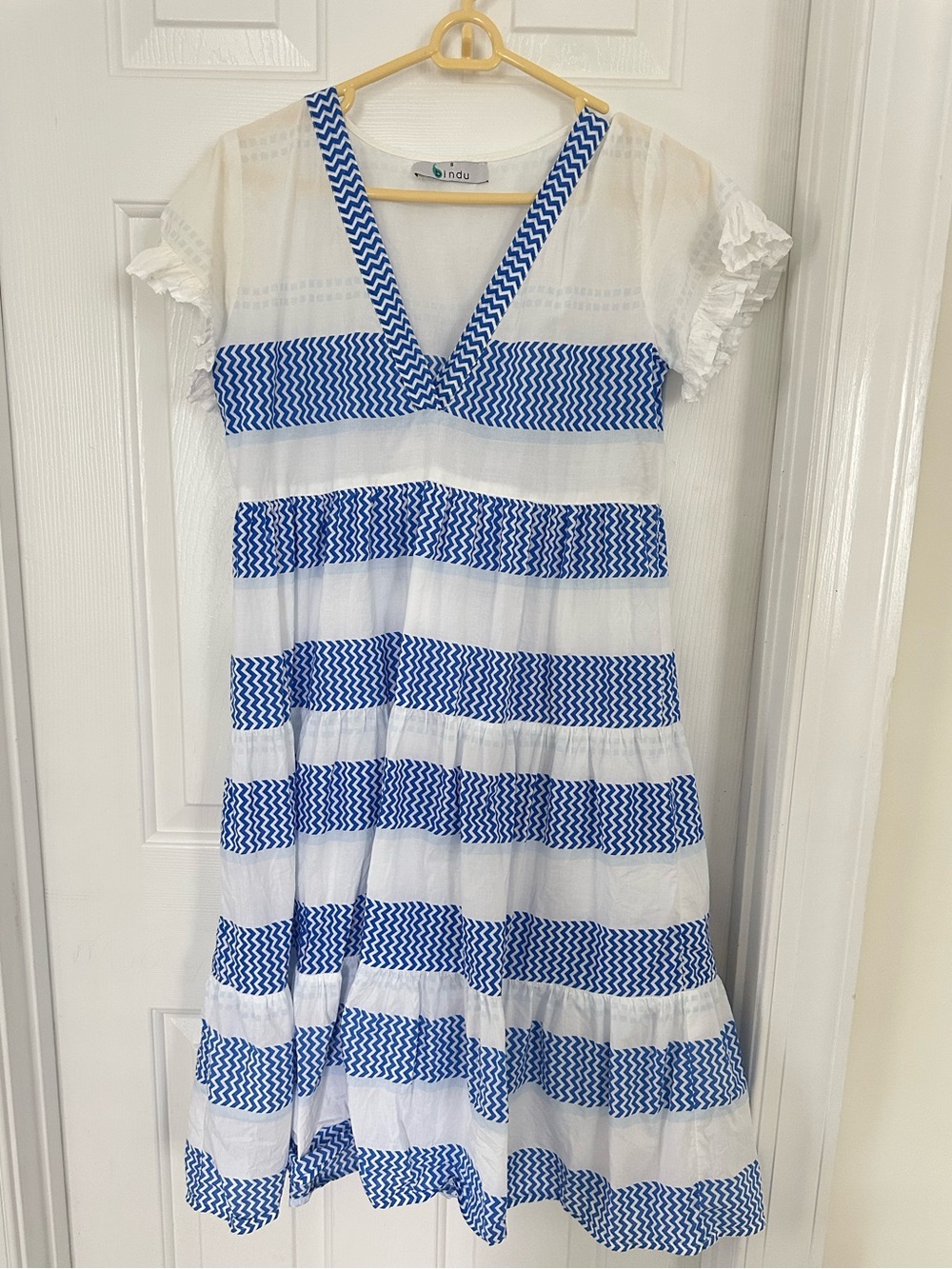 Bindu Blue & White Striped V-Neck Summer Dress size small